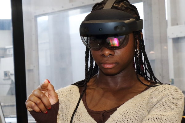Engineer wearing augmented reality headset